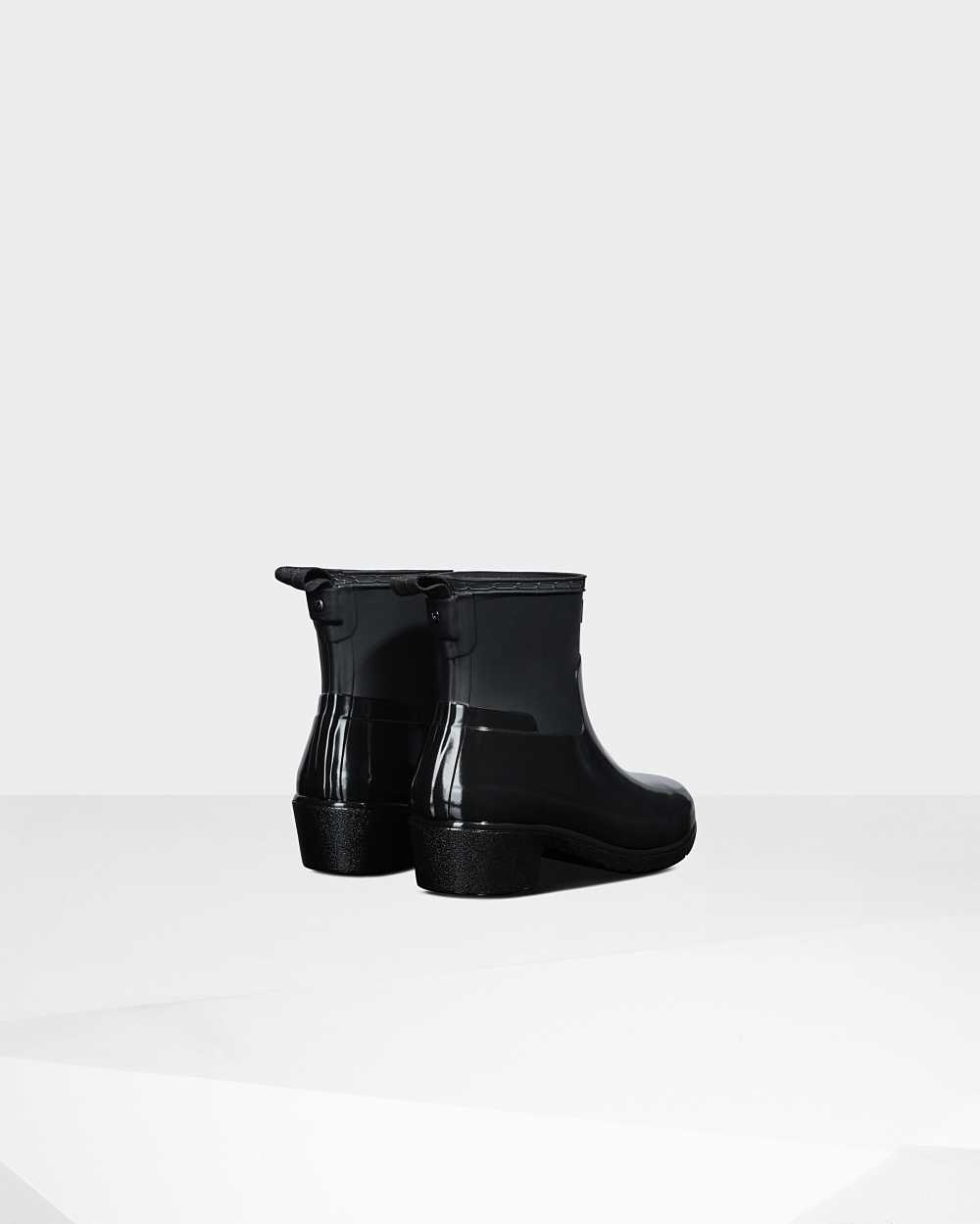 Hunter Refined Slim Fit Low Heel Gloss Duo Women's Ankle Boots NZ-61755I Black